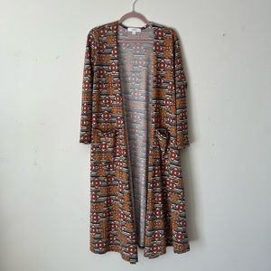 Geometric Tribal Print Duster Cardigan With Pockets